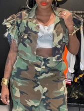 Load image into Gallery viewer, Enhance your look with this Touch Of Flair camouflage top can be dressed up or down depending on your style. Complete the look by pairing this with bralette, tank, or bandeau and our camouflage skirt. Style with your favorite jeans and heels and wear to your next girls' day out.