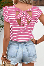 Load image into Gallery viewer, Fluttered Sleeve V-Neck Striped Top