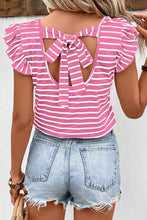 Load image into Gallery viewer, Fluttered Sleeve V-Neck Striped Top