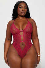 Load image into Gallery viewer, Loving In Red Crotchless Lace Teddy - Magenta
