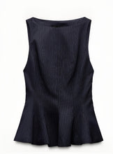 Load image into Gallery viewer, Anderson Pin Striped Ruffled Fitted Top