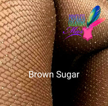 Load image into Gallery viewer, Our cute and sexy eye-catching fishnet hosiery is perfect for women of all shades, golden glitter style, 5 amazing unique shades. Our waistband provides both flexibility and versatility with smooth micro net to blend with your natural skin tone.