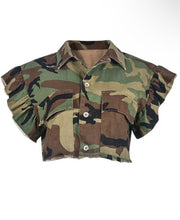 Load image into Gallery viewer, Enhance your look with this Touch Of Flair camouflage top can be dressed up or down depending on your style. Complete the look by pairing this with bralette, tank, or bandeau and our camouflage skirt. Style with your favorite jeans and heels and wear to your next girls' day out.