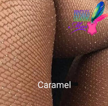 Load image into Gallery viewer, Our cute and sexy eye-catching fishnet hosiery is perfect for women of all shades, golden glitter style, 5 amazing unique shades. Our waistband provides both flexibility and versatility with smooth micro net to blend with your natural skin tone.