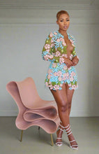 Load image into Gallery viewer, Revamp your wardrobe with this daring multi-color lace floral long sleeve blazer and shorts set. The intricate texture adds a touch of sophistication to your style, while the oversized fit and clasp closure make it perfect for experimenting with different looks. Pair it with statement strappy heels and gold accents for a stunning and memorable look!