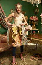 Load image into Gallery viewer, This statement Aratta Renaissance Silk Jacquard Blazer is a must-have! This unique blazer will be in style every season. Perfect for giving your look boss vibes, this feminine elegant blazer features a V neckline, floral Jacquard silk material and metallic gold trim around the collar and pockets. Also, the inside of the blazer has a stunning unique Francois Boucher& Madame De Pompadour print satin lining. Giving you a relaxed fit and slightly cropped finish complete this must-have style.