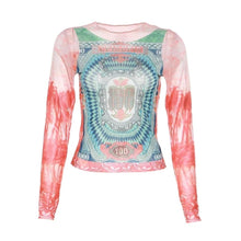 Load image into Gallery viewer, Enter your cool girl era with this top babe, Pair with mini skirt, cute handbag and shoes. Featuring a multi mesh material, a dollar print, long sleeves and a cropped length.