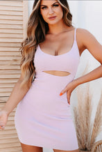 Load image into Gallery viewer, Bring all the chic vibes to your everyday look with this lavender woven cut out split detail bodycon dress. Whether you have a party to attend or a date night with bae, this bodycon dress is the answer to all your what-to-wear dilemmas. With a turquoise woven material, a v neckline, a cut-out designs and two thin adjustable straps for comfort, how could you say no? Style effortlessly with chunky clear heels and your fave accessories for a look that everyone will want.