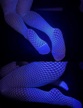 Load image into Gallery viewer, Our cute and sexy glowing eye-catching fishnet hosiery is perfect for women of all shades, Glow in the dark, 2 diffrent amazing unique colors. Our waistband provides both flexibility and versatility with smooth micro net to blend with your skin.