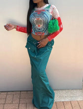 Load image into Gallery viewer, Enter your cool girl era with this top babe, Pair with mini skirt, cute handbag and shoes. Featuring a multi mesh material, a dollar print, long sleeves and a cropped length.