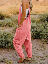Load image into Gallery viewer, This Sunrise romper features a striking V- neckline, pockets and lots of stretch for added comfort, this full-size sleeveless jumpsuit comes in a variety of colors. Our Sunrise jumpsuit is stylish, comfortable and its lightweight fabric makes it ideal for summer or fall events, such as brunch or a family BBQ. Style with a bag and your favorite sandals for a complete look.