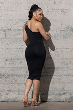 Load image into Gallery viewer, This bodycon Regal Effect One Shoulder the gold chain adds a touch of elegance to your wardrobe This elegant dress is made with high-quality material with a lot of stretch this dress will flatter your figure, Add your favorite accessories. You can style this dress with heels and a clutch for an evening out on date night or with friends.