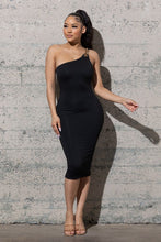Load image into Gallery viewer, This bodycon Regal Effect One Shoulder the gold chain adds a touch of elegance to your wardrobe This elegant dress is made with high-quality material with a lot of stretch this dress will flatter your figure, Add your favorite accessories. You can style this dress with heels and a clutch for an evening out on date night or with friends.