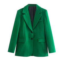 Load image into Gallery viewer, Dare to stand out from the crowds in this dreamy blazer. Featuring a green woven material and button closure, we are obsessed. Finish the look with the matching bottoms and a bodysuit, a clutch bag and strappy heels.