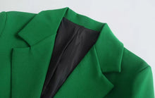 Load image into Gallery viewer, Dare to stand out from the crowds in this dreamy blazer. Featuring a green woven material and button closure, we are obsessed. Finish the look with the matching bottoms and a bodysuit, a clutch bag and strappy heels.