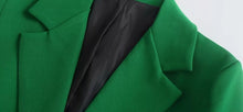 Load image into Gallery viewer, Dare to stand out from the crowds in this dreamy blazer. Featuring a green woven material and button closure, we are obsessed. Finish the look with the matching bottoms and a bodysuit, a clutch bag and strappy heels.