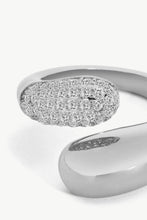 Load image into Gallery viewer, A simplistic yet elegant ring with a geometric style featuring a bypass design fashioned from polished stainless steel and crystals.
