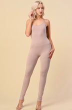 Load image into Gallery viewer, Fit for every season! Comfort never looked so sexy. All tied up Desert Taupe jumpsuit is made from flexible, soft, and stretchy cotton material and features a spaghetti strap, Pair this catsuit with stylish high heels and handbag for a complete look.