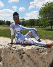 Load image into Gallery viewer, Our gray bad ting two piece yoga set is made with colorful seamless fabrics that are soft and stretch effortlessly with your movements, easy to pull-on and very comfortable to wear. Yoga set comes with a long sleeve crop top with thumb holes, leggings with a elastic waist band drawstring detail. Pair this cute yoga set with some sneakers and yoga mat.