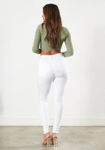 Load image into Gallery viewer, If you don't have this closet essential, you are missing out! These high rise, yellow, skinny jeans are made of super stretchy material and making them the jeans that every girl needs. They feature two back pockets and a front zipper and button to close. These are the pants that you can wear to work, dinner, or the club. Pair with heels and a great top to create the perfect outfit.