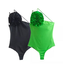 Load image into Gallery viewer, We're bringing you our new Zara collection this cute floral asymmetric bodysuit! Perfect for building your favorite looks all year round. This bodysuit comes in a luxurious s fabric has asymmetrical strap's features beautiful flower on the front plunging square neckline, sexy cut out back and snap seat closure, and soft breathable fabric that is easy to wash.