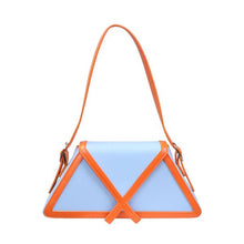 Load image into Gallery viewer, Accent with its geometric shape with contrast piping detailing, this luxury shoulder bag finishes a unique sophisticated look. It also features a fold-over flap top with a hidden magnetic fastening, an adjustable shoulder strap, and cut from PU leather fabric. Pair it with your favorite essentials for a chic look. Our designer bags collection also brings out a range of shoulder bags for women. Keep scrolling for the best styles.