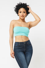 Load image into Gallery viewer, This tube top is everything that you need switch up your wardrobe with our Sweet As Candy Tube Top. Featuring a vibrant jade soft cotton blend material with a bandeau neckline and a cropped length, we are obsessed. Wear this with high waist pants and high heels or sandals for the ultimate cute or casual look that you will absolutely love.