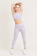 Load image into Gallery viewer, Love is in the air with this fun and flirty lilac activewear set! This top is detailed with Lilac Shine Twinkle Foil. This set is particularly designed for yoga and exercising. You will feel confident and comfortable while your working out or running errands. Pair with your favorite cute white sneakers for a complete look!