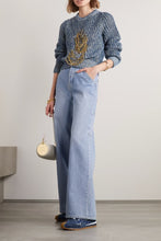 Load image into Gallery viewer, This chain me up sweater belongs in your winter essentials babe! Perfect to wear on a casual day out; this sweater is cute and versatile. This knitted sweater features long gold chain in the front and a crewneck collar. Wear this with your favorite jeans or our taupe faux leather pants and booties for the perfect rock star fall look.