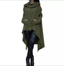 Load image into Gallery viewer, The Lightweight Poncho Hoodie is great for layering. Featuring a soft cotton hooded cardigan, asymmetrical design and drawstring hood. This cute poncho is perfect for travel or extra chilly days when you need an additional layer. It’s a great season transition staple piece in your wardrobe.