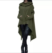 Load image into Gallery viewer, The Lightweight Poncho Hoodie is great for layering. Featuring a soft cotton hooded cardigan, asymmetrical design and drawstring hood. This cute poncho is perfect for travel or extra chilly days when you need an additional layer. It’s a great season transition staple piece in your wardrobe.