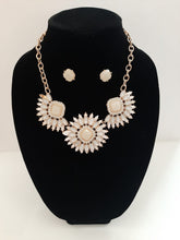 Load image into Gallery viewer, This flawless creamy necklace set is a dream, with glistening crystals on this statement necklace design. Not only will it give you the party look you desire, but also make it simple to transition from summer to fall and even winter.
