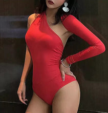 Load image into Gallery viewer, We're bringing you the ultimate crossover bodysuit! Perfect for building your favorite looks all year round. This bodysuit comes in a luxurious milky smooth soft fabric it is also wrinkle free. Our sexy crossover bodysuit featuring a sexy neckline, cut out back and snap seat closure. Made of materials that allow great stretch and breathable fabric. Style it with a blazer and jeans or one of our sexy pleated skirts matching high waist legging and heels to create a casual-chic look.