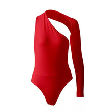 Load image into Gallery viewer, We're bringing you the ultimate crossover bodysuit! Perfect for building your favorite looks all year round. This bodysuit comes in a luxurious milky smooth soft fabric it is also wrinkle free. Our sexy crossover bodysuit featuring a sexy neckline, cut out back and snap seat closure. Made of materials that allow great stretch and breathable fabric. Style it with a blazer and jeans or one of our sexy pleated skirts matching high waist legging and heels to create a casual-chic look.