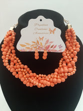 Load image into Gallery viewer, Gorgeous multi strand bubble necklace is fun and peachy. Features seven strands of pop color beads with a pair of earrings. Not only will it give you the party look you desire, but also make it simple outfit look flawless.