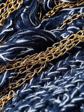 Load image into Gallery viewer, This chain me up sweater belongs in your winter essentials babe! Perfect to wear on a casual day out; this sweater is cute and versatile. This knitted sweater features long gold chain in the front and a crewneck collar. Wear this with your favorite jeans or our taupe faux leather pants and booties for the perfect rock star fall look.
