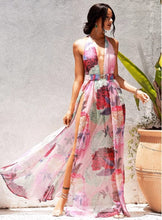Load image into Gallery viewer, Hot and Sexy Floral Fiona Maxi Dress will have you standing out in the crowd! It has a cut out side making the dress stylish and sexy, while the belt adds a flirty touch the dress also has a bodysuit attached. This dress is great for multiple occasions. You can pair this dress with gold accessories an pair of clear or pink heels and a cute clutch purse to complete your look!