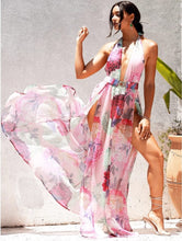 Load image into Gallery viewer, Hot and Sexy Floral Fiona Maxi Dress will have you standing out in the crowd! It has a cut out side making the dress stylish and sexy, while the belt adds a flirty touch the dress also has a bodysuit attached. This dress is great for multiple occasions. You can pair this dress with gold accessories an pair of clear or pink heels and a cute clutch purse to complete your look!