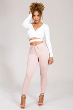 Load image into Gallery viewer, If you don't have this closet essential, you are missing out! These high rise, rose pink, skinny jeans are made of super stretchy material and making them the jeans that every girl needs. They feature two back pockets and a front zipper and button to close. These are the pants that you can wear to work, dinner, or the club. Pair with heels and a great top to create the perfect outfit.