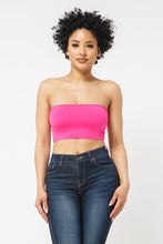Load image into Gallery viewer, This tube top is everything that you need switch up your wardrobe with our Sweet As Candy Tube Top. Featuring a vibrant fuchsia soft cotton blend material with a bandeau neckline and a cropped length, we are obsessed. Wear this with high waist pants and high heels or sandals for the ultimate cute or casual look that you will absolutely love.