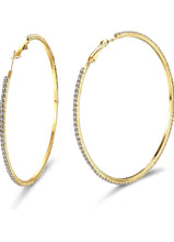 Load image into Gallery viewer, Add some sparkle and shine with these beautifully detailed gold hoop earrings. Featuring jeweled detailing on a gold-tone setting, these earrings are perfect for all occasions.