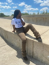 Load image into Gallery viewer, Upgrade your casual look this season with these stacked sweatpants. These sweatpants come different colors. Featuring elastic waist band and two deep side pockets, drawstring for a comfortable stretch. You can style with a simple bodysuit or our Black NO Sugar No Cream T- Shirt to complete the look.