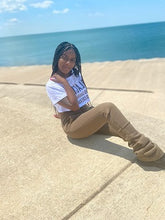 Load image into Gallery viewer, Upgrade your casual look this season with these stacked sweatpants. These sweatpants come different colors. Featuring elastic waist band and two deep side pockets, drawstring for a comfortable stretch. You can style with a simple bodysuit or our Black NO Sugar No Cream T- Shirt to complete the look.