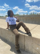 Load image into Gallery viewer, Upgrade your casual look this season with these stacked sweatpants. These sweatpants come different colors. Featuring elastic waist band and two deep side pockets, drawstring for a comfortable stretch. You can style with a simple bodysuit or our Black NO Sugar No Cream T- Shirt to complete the look.