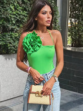 Load image into Gallery viewer, We're bringing you our new Zara collection this cute floral asymmetric bodysuit! Perfect for building your favorite looks all year round. This bodysuit comes in a luxurious s fabric has asymmetrical strap's features beautiful flower on the front plunging square neckline, sexy cut out back and snap seat closure, and soft breathable fabric that is easy to wash.