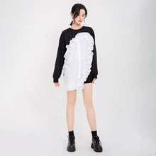 Load image into Gallery viewer, Make your style statement with our latest in must-have dresses this season. Whether you're having fun with the girls, dressing up to head out in style or feeling simply fabulous in the comfort of your own home, this sweater dress delivers! Designed to be sexy and stylish, this little number features a collar neckline, long sleeves with ruffle detailing and asymmetrical hem.