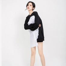 Load image into Gallery viewer, Make your style statement with our latest in must-have dresses this season. Whether you're having fun with the girls, dressing up to head out in style or feeling simply fabulous in the comfort of your own home, this sweater dress delivers! Designed to be sexy and stylish, this little number features a collar neckline, long sleeves with ruffle detailing and asymmetrical hem.