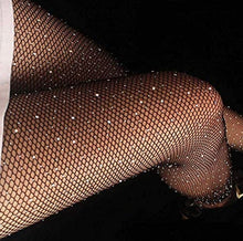 Load image into Gallery viewer, Shine on with our sexy rhinestone tights. This glamorous stocking features a classic fishnet style design with sparkling holographic all over rhinestone embellishments with a comfortable waistband that provides both flexibility and versatility with smooth micro net to blend.