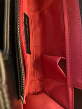 Load image into Gallery viewer, Finish off your evening look with this classy handbag babe. Featuring a black faux leather material, and this bag comes with a crossbody strap, a gold link strap for the shoulder, front flap design and a metal popper fastening. Style with any of your night time looks!