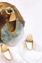 Load image into Gallery viewer, Redefine your look covering with a touch of sparkle. We are loving the detailing in these opal earrings! Featuring a geometric shape, marble detailing, and post-back closures, they're a must-have!